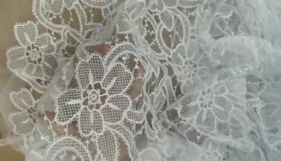 Tecido de renda bordado de algodão poliéster da moda para vestido